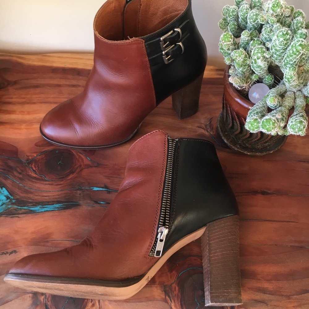 Brown & Black Leather Ankle Boots